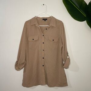 Notations Tan & Black Polka Dot Button up